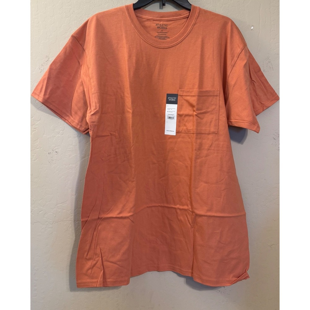 Athletic Works Pocket Tee Men Large Orange Loose Fit Cotton T-Shirt NEW